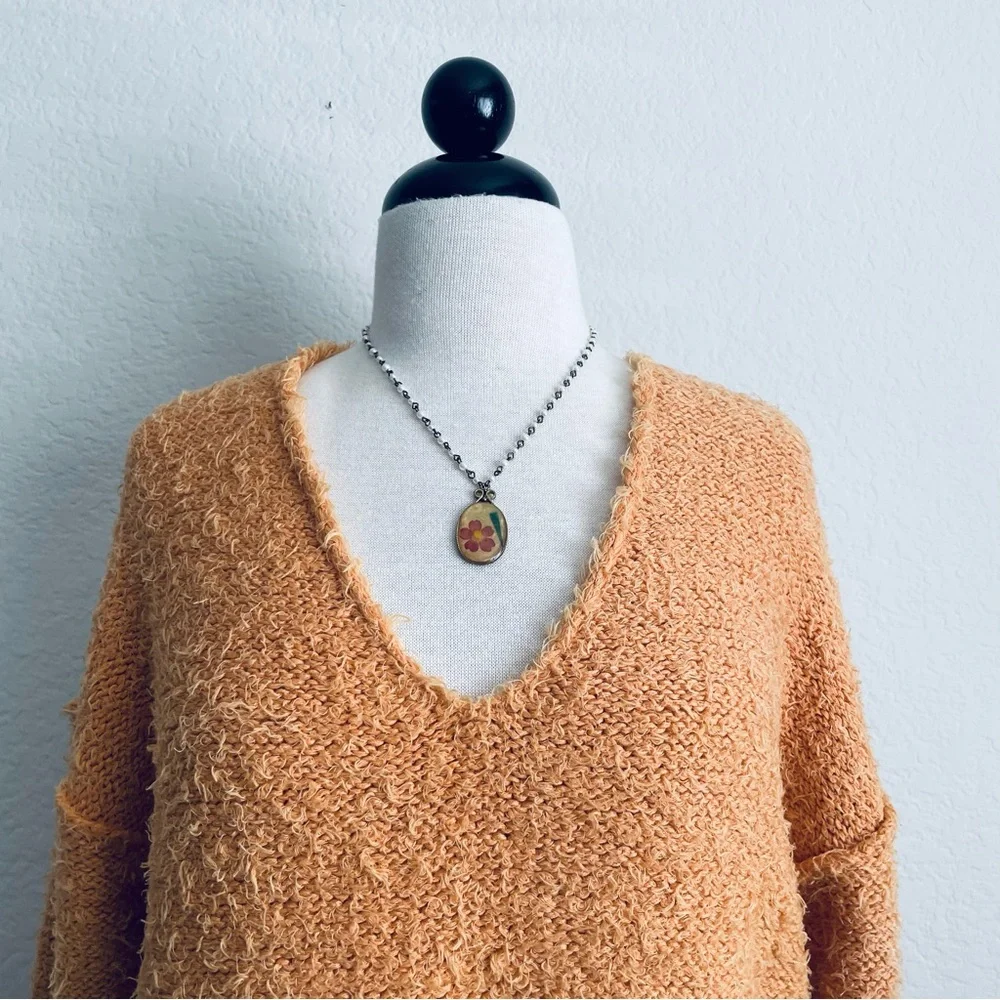 We the Free Free People Orange Eyelash  V-Neck Cropped Sweater